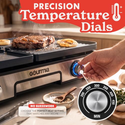 Gourmia 3-in-1 Indoor Grill & Griddle Electric Combo – Dual Independent Cooking Zones, Reversible Nonstick Ceramic Plates, XL Cooking Surface, 250–400°F Adjustable Temp, Dishwasher Safe - Image 6