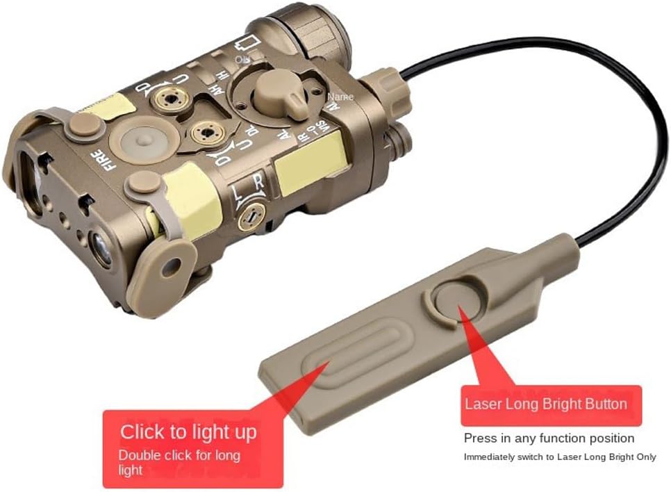 Metal NAGL Red/Green/Blue Laser Sight Aiming IR Indicator with White LED Scout Flashlight Torch Lights + Modular Remote Pressure Button Switch (LA23 Plug) Combo，Fit for 20mm Picatinny Rail，Tan