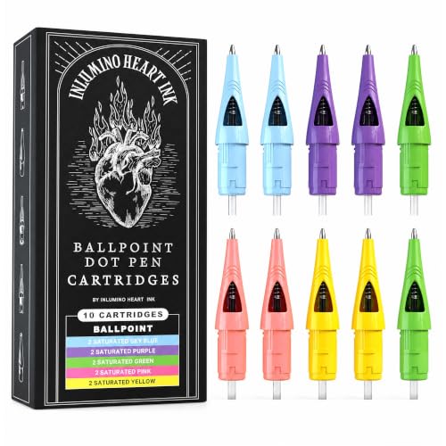 Inlumino Heart Ink Ballpoint Tattoo Cartridges - Saturated Multi (10-Pack)