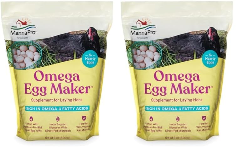 Manna Pro Omega Egg Maker - Chicken Feed Supplement for Laying Hens - Poultry Food with Omega-3 Fatty Acids - Digestion Support with Fortified Vitamins & Minerals - 5 lbs (Pack of 2)