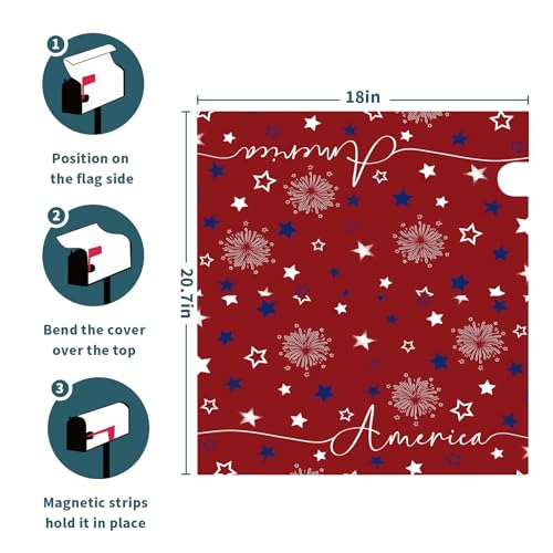 Image of 4th of July Mailbox Cover Magnetic 21 inchx18 inch Patriotic America Stars Fireworks Decorative Mailbox Wrap Independence Day Letter Post Cover Standard Size for Garden Yard Outdoor
