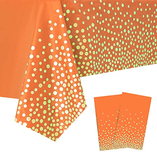 Jepeux 2 Packaging Orange and Gold Plastic Tablecloth, 54 inch x108 inch Rectangular Disposable dot Party Table Cover, Suitable for Birthday, Graduation, Restaurant, Wedding Decoration Tablecloth