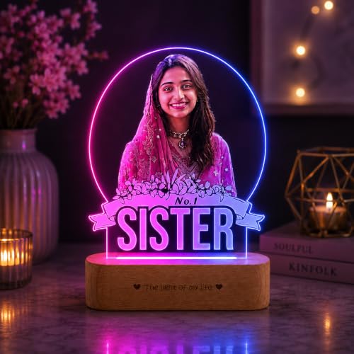 Image of ZOCI VOCI Personalized HD Color Photo Lamp for Sister with RGB Color Changing LED, Custom Acrylic Picture Lamp, Premium Raksha Bandhan Gift for Sister from Brother, No.1 Sister Memory Night Light