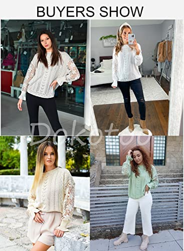 Dokotoo Sweater Women Ladies Cute Soft Thick Round Neck Solid Hollow Out Lace Crochet Autumn Cozy Long Sleeve Cable Knit Pullovers Sweaters For Women Large Gray #TOP2