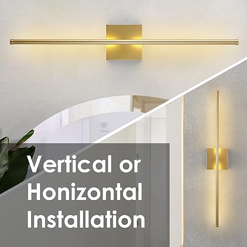 KARTOOSH Modern Wall Sconces Set of Two, Dimmable Hardwired Wall Sconces, 350° Rotate, LED Matte Gold Wall Light Fixtures, 3000K Warm Light Wall Lamp for Bathroom, Living Room,27.8 Inch (2 Pack) by KARTOOSH - Image 6