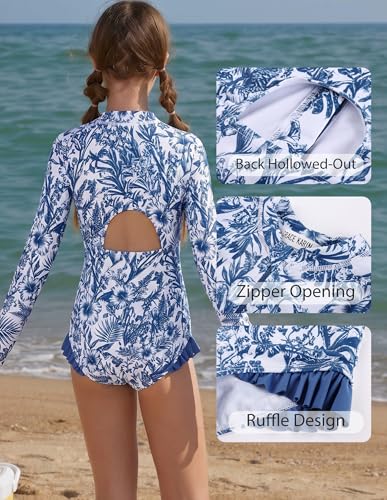 Image of GRACE KARIN Girls One Piece Swimsuits Long Sleeve Bathing Suits Swimwear 5-14Y