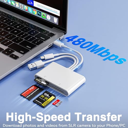 Image of Memory Stick Pro Duo Adapter - 4-in-1 USB C /Lightning /USB-A to SD /TF /MS /XD Card Reader, High-Speed Photo Video Transfer from Camera to iPhone /Tablet /Computer
