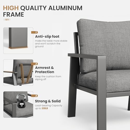 Image of Aluminum Outdoor Patio Furniture Sets All-Weather Patio Conversation Set Sectional Sofa with Coffee Table & Cushions w /Removable Covers for for Deck Backyard Garden Poolside Balcony Porch