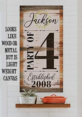 Personalized Family Party of - Classic Family Decor, Farmhouse Home Decoration, Customized Print with Number, Name and Year Established, Great Housewarming Gifts, Wood Style Vertical Canvas Art 12x24
