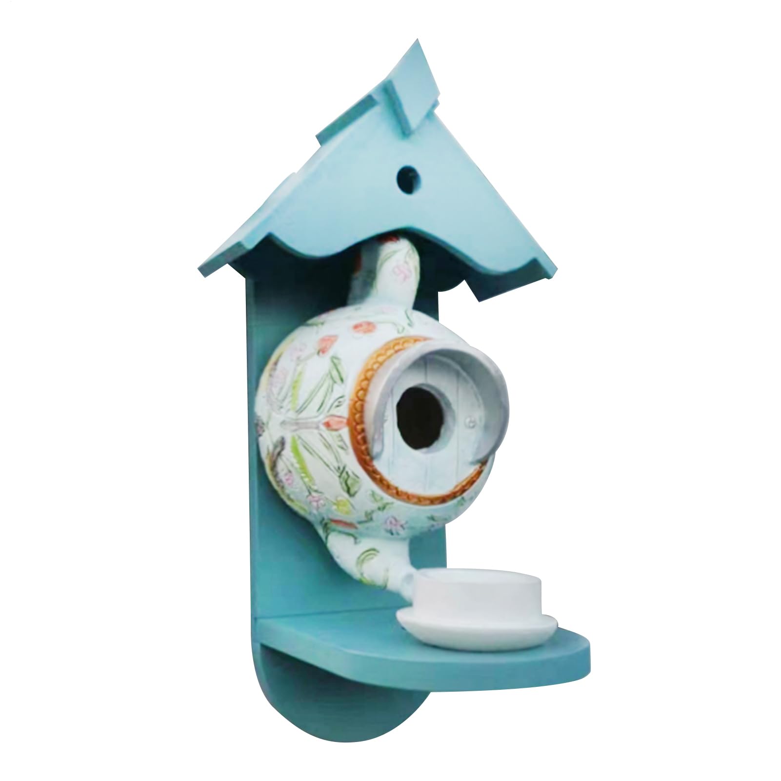 Bird House in Garden - Hanging Teapot for Birds, Made of Synthetic Resin for Outdoor Areas | Funny Colorful Birds, Decorative Bird House for Balcony, Tree, Farm, Patio
