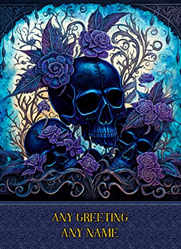 Personalised Gothic Skull Colourful Art Fantasy Greeting Card (Birthday, Fathers Day, Any Occasion) Design 107