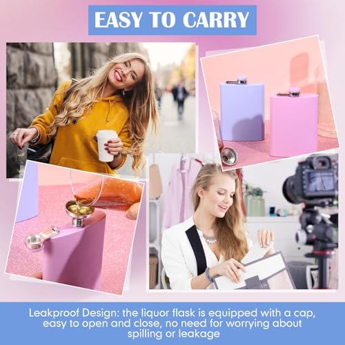 Meanplan 2 Pack 8 oz Flasks for Women Hip Flask for Liquor Matte Flask with Funnel Leakproof Stainless Steel Whiskey Pocket for Alcohol Drink Wine Christmas Valentine Wedding Gift(Pink, Purple) by Meanplan - Image 7