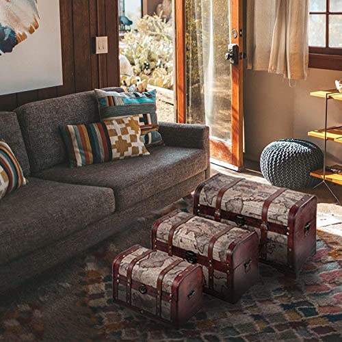 Juvale Set Of 3 Wooden Storage Chest & Vintage Trunks, Victorian Map Print (Large, Medium & Small) #TOP2