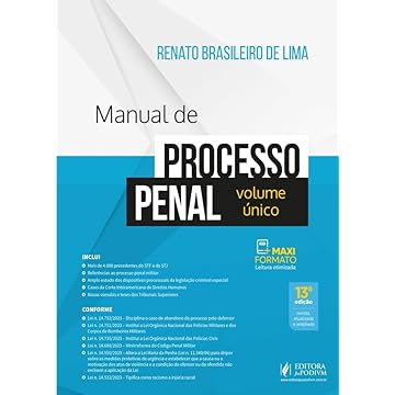 Capa do livro Manual de Processo Penal. Volume Único 13Ed.2024