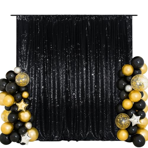 SquarePie 6x6ft Black Sequin Backdrop High Density Non-Transparent Glitter Curtain for Photography Birthday Wedding Party Decorations Thick Solid Background with 4 Rod Pocket 1 Panel