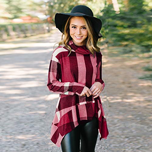 Axiba - Vestido feminino casual Color Block manga comprida solto básico com bolso swing (vermelho, M