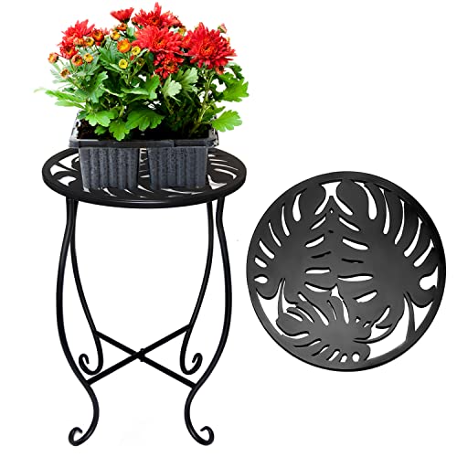 BNGGOGO 15'' Tall Metal Plant Stand, 10-inch Round, Decorative Black Flower Pot Stand, Rustproof, Indoor/Outdoor, 1 Pcs