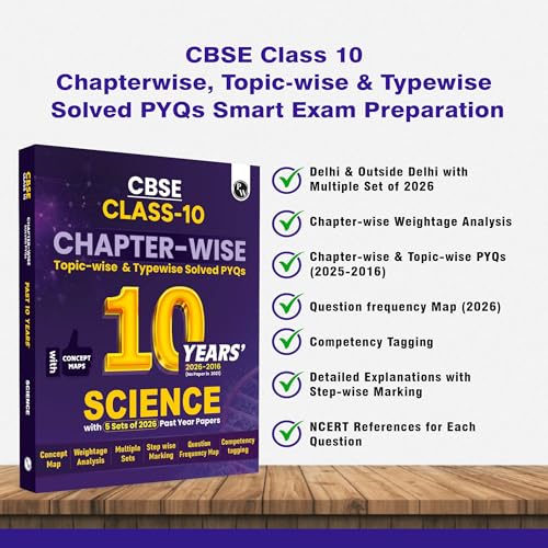 Image of PW CBSE Class 10 Science Chapter-wise, Topic-wise & Typewise 10 Years Solved PYQs (2026-2016) with 5 Multiple Sets of 2026 For 2027 Board Exams | Concept Maps, Competency Tagging, NCERT References
