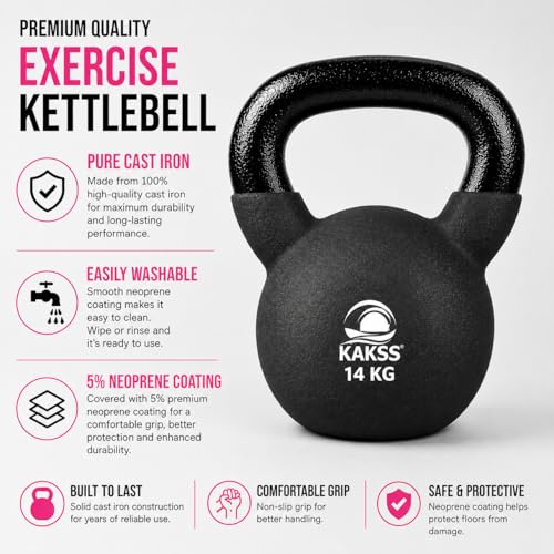 Image of Kakss Half Coating Neoprene Kettlebell (Black, 14 KG) (PROUDLY MADE IN INDIA)