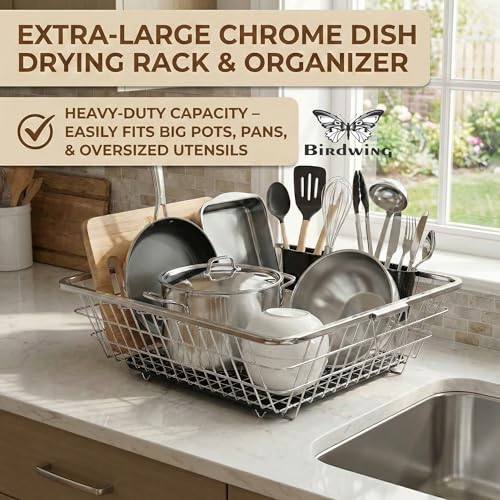 Image of Steel Drainer Tray Basket (64x47x23) Stainless Steel Dish Drainer Rack with Drip Tray /Utensil Drying Stand for Kitchen
