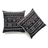 Hofdeco Decorative Throw Pillow Cover HEAVY WEIGHT Cotton Linen African Mud Cloth Ethnic Black Geo Stripe 18