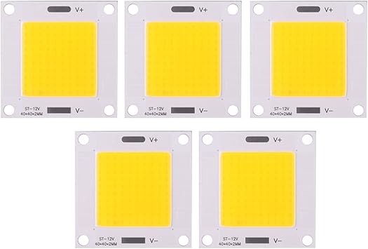 5Pcs COB LED Chips, 50W High Power COB Integrated Lamp Chip, Led Chip for DIY Light Bulb Floodlight Lighting, 5000LM, DC 1214V, 1.57 X 1.57In[Warm White]