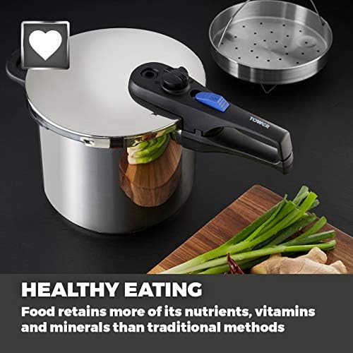 Tower T920004S7L Express Pressure Cooker with Bakelite Lid Lock System, Visual Pressure Indicator, 7 Litre, Stainless Steel
