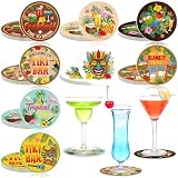 Hushee 24 Pcs Tiki Bar Coasters for Drinks Outdoor Bar Coasters Accessories Tiki Absorbent Drink Decor for Table Desk Coffee Cups Home Decorations