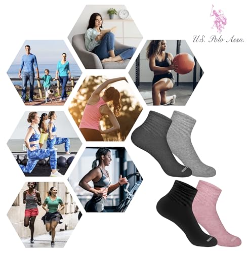 Image of U.S. Polo Assn. 10 Pair Women's QUARTER Length Casual Socks - Moisture Control Running & Breathable Socks - Shoe Size 4-10, BLK /GRY /WHT 7655