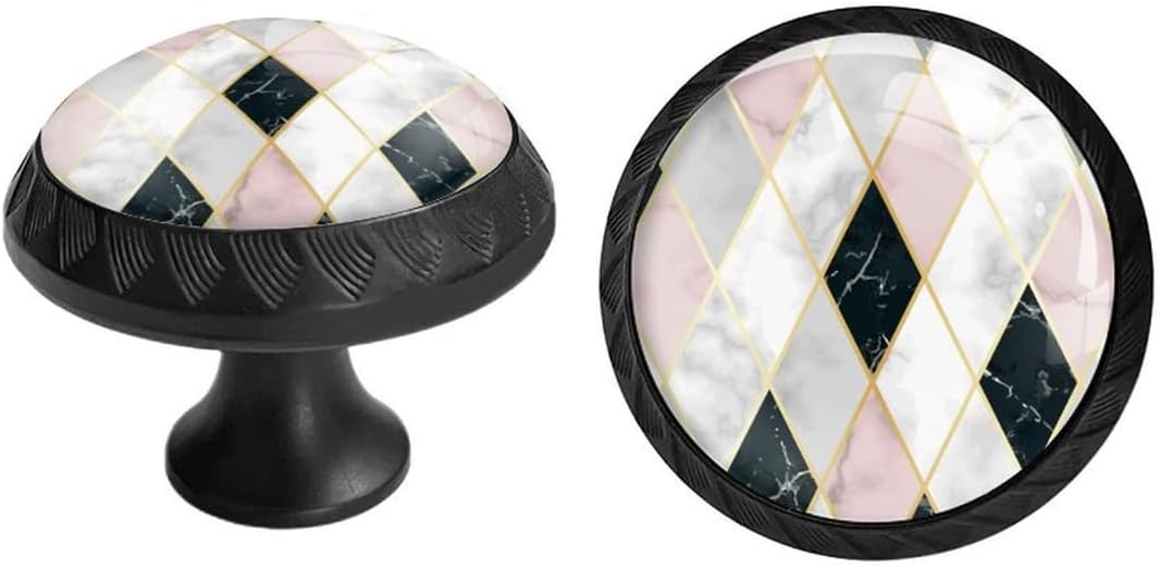 6 Pack Black Drawer Pulls Knobs, Pink White Black Marble Cabinet Knobs Crystal Glass Dresser Knobs for Kitchen Bathroom Hardware