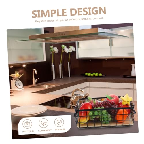 Cesta metálica de almacenamiento para cocina con base de madera OUNONA resistente 3