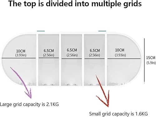 Miniatura 5 de TFCFL Dispensador de alimentos secos montado en la pared de 5 rejillas de 10L, dispensadores de cereales, contenedor de almacenamiento de alimentos,