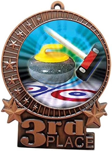 Express Medals 1 to 50 Packs - 3" Curling 3rd Place Bronze Medal with Neck Ribbon Award XMDMY4
