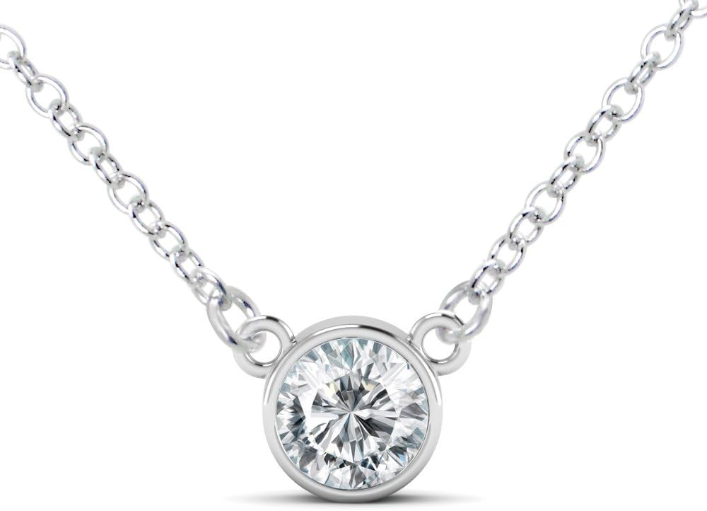 925 Sterling Silver Round Cut CZ Cubic Zirconia Solitaire Pendant Necklace