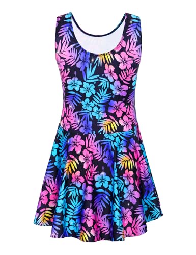 Image of Girls Swimsuits Kids One Piece Sleeveless Swimwear Skirted Bathing Suit Summer Swim Dress with UPF 50+ Sun Protection