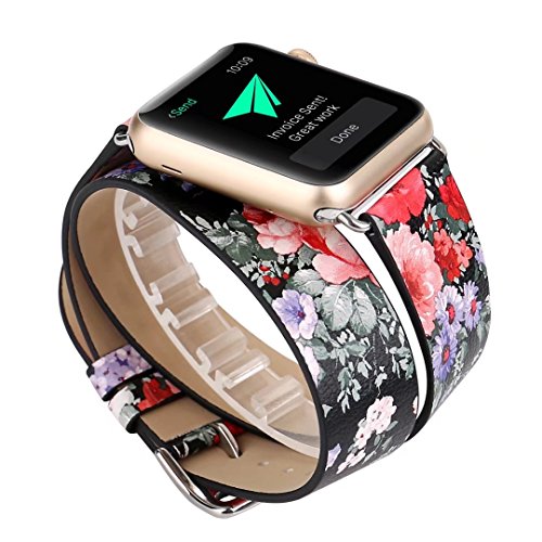TCSHOW 44mm 42mm Double Tour Soft PU Leather Pastoral/Rural Style Strap Wrist Band Replacement for Apple Watch Series 5/4/3/2/1(Double Tour),Not fit for 38mm/40mm iWatch