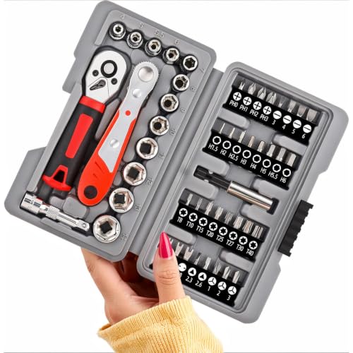 Elvesoar 48Pcs 1/4" Mini Ratchet Socket Wrench and Screwdriver Set & Bits