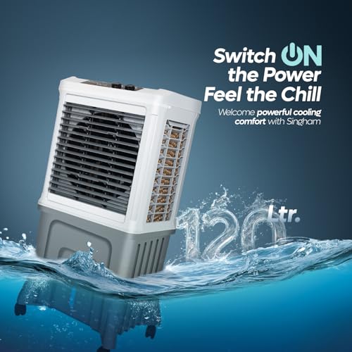 Image of SUMMERCOOL Singham 120L Jumbo Desert Air Cooler For home | For Large Room | Inverter Compatible | 45Ft Air Throw | Double ball bearing Motor | Low Power Consumption | 1 yr Warranty (White, Grey)