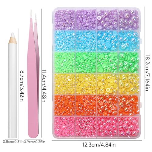 Image of 9000Pcs Flatback Pearls for Crafting, Pink Yellow Half Nail Pearls and Gems, 3-8mm Green Blue Purple Color Half Round ABS Flatback Pearl Gems Bedazzling for Nails Art Crafts Shoes Clothes Bags