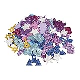 Decora con las pegatinas coloridas de esta bolsa, tienes 80 figuras de goma eva con purpurina por uno de sus lados y adhesivo por el otro, de tamaño 3-4 cm y grosor de 2 mm, ideales para adornar