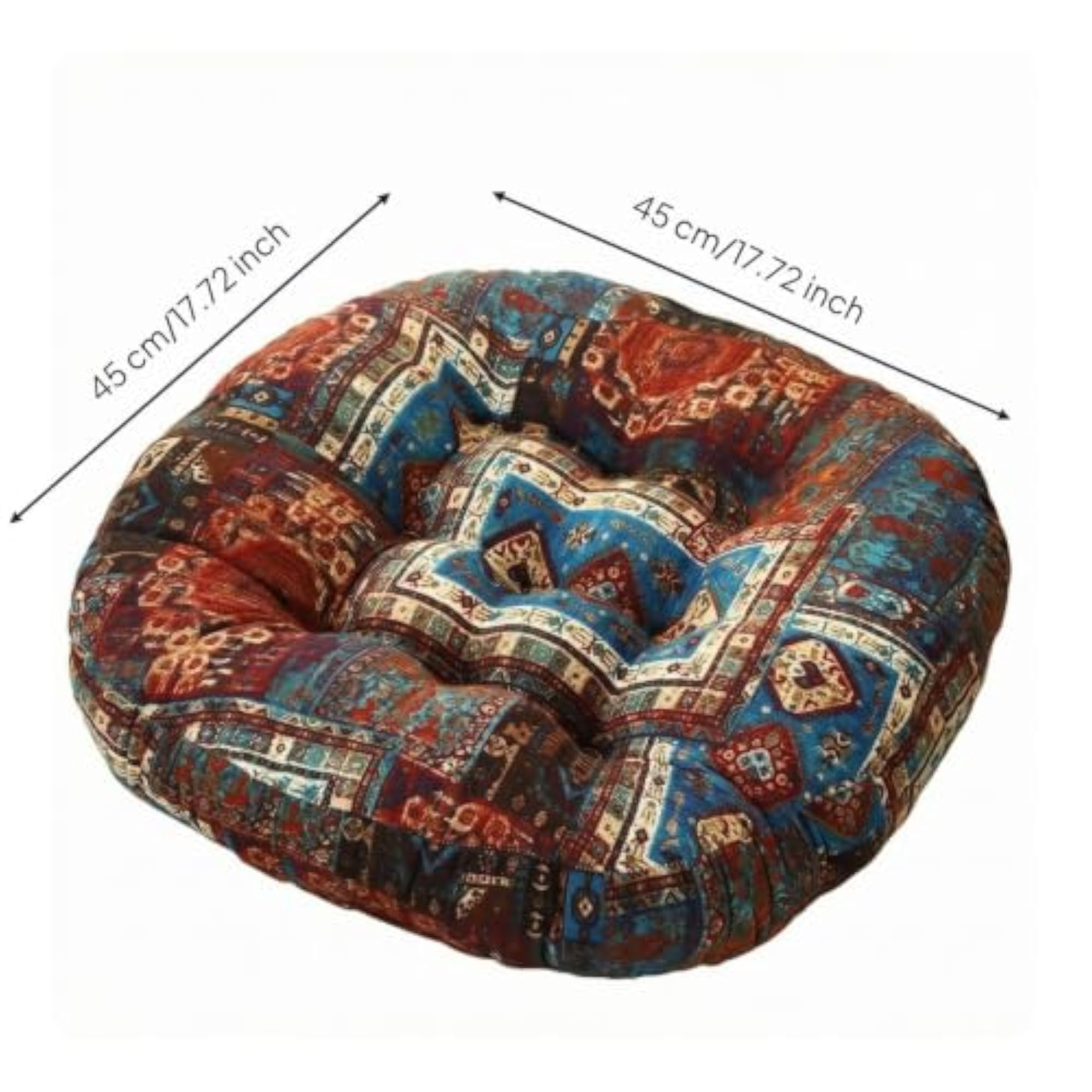 Decorative Round Seat Cushion with Floral Patchwork Look