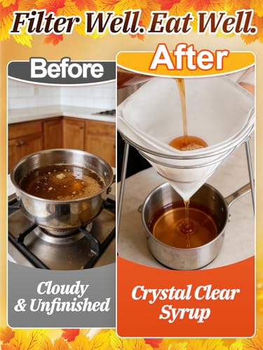 6pcs 2.3 Quart Maple Syrup Filter Cone Set - Maple Tree Sap Sugaring Strainer for Filtering Niter Sugar Sand, 1 Heavy Duty Boiling Filter & 5 Fabric Pre-filters Kit Supplies