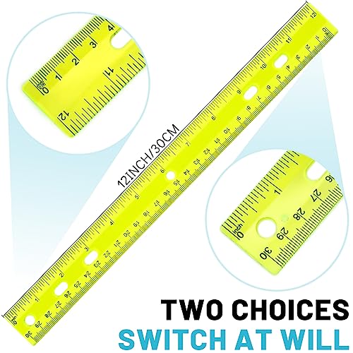 Pacote com 24 réguas de plástico transparentes, 30,5 cm, cores variadas, para escola, com centímetro