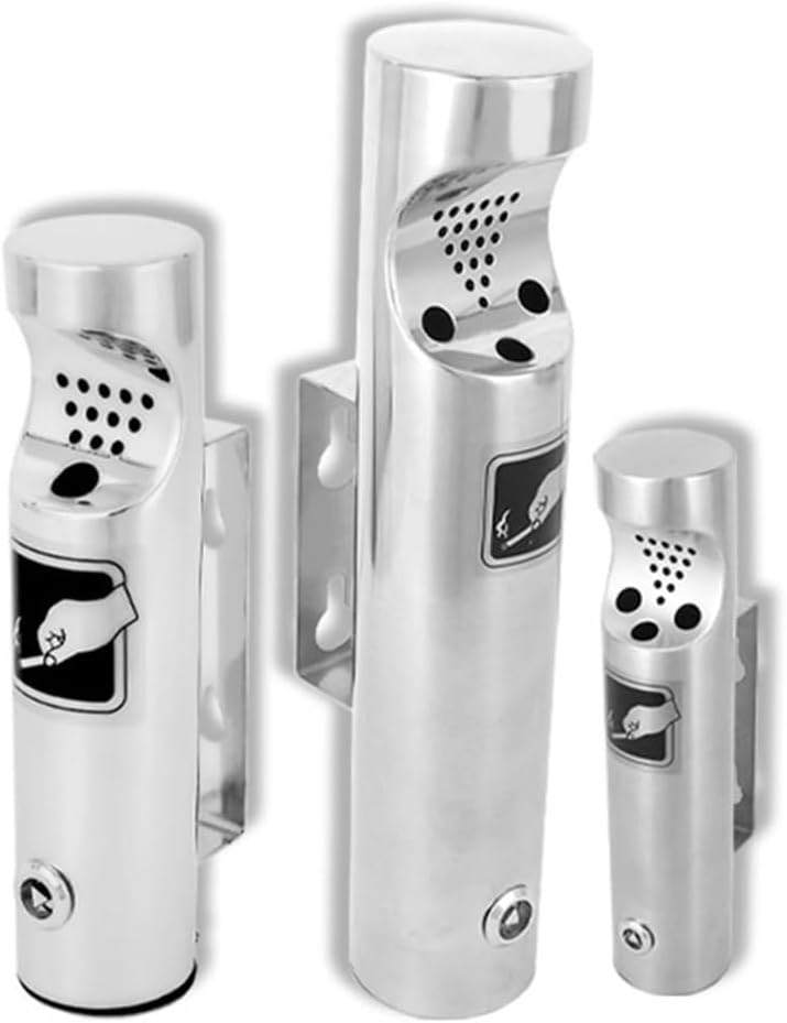 Collection Bucket Wall-mounted Ash Pillar Stainless Steel Smoke Extinguisher Trash can Fixed Outdoor Indoor(Small)