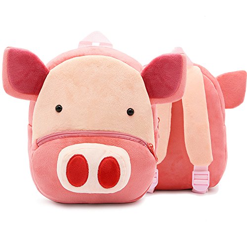 DafenQ Sac Bébé Maternelle Animaux Sac à Dos Enfant Cartable à Collation Jouets Sac à Dos en Peluche Mignon Léger Ecole Garderie Sac pour Fille Garçon (Porc)