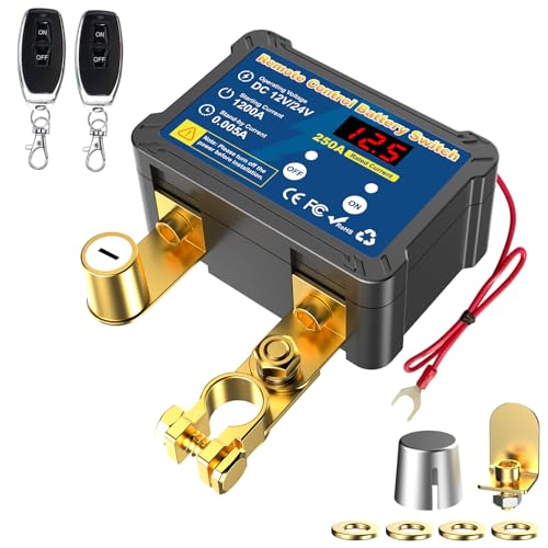 Remote Battery Disconnect Switch 12v, 250A, Upgrade Smart Voltage Car Kill Switch Anti-Theft, Prevent Battery Drain, for Car, Truck, RV