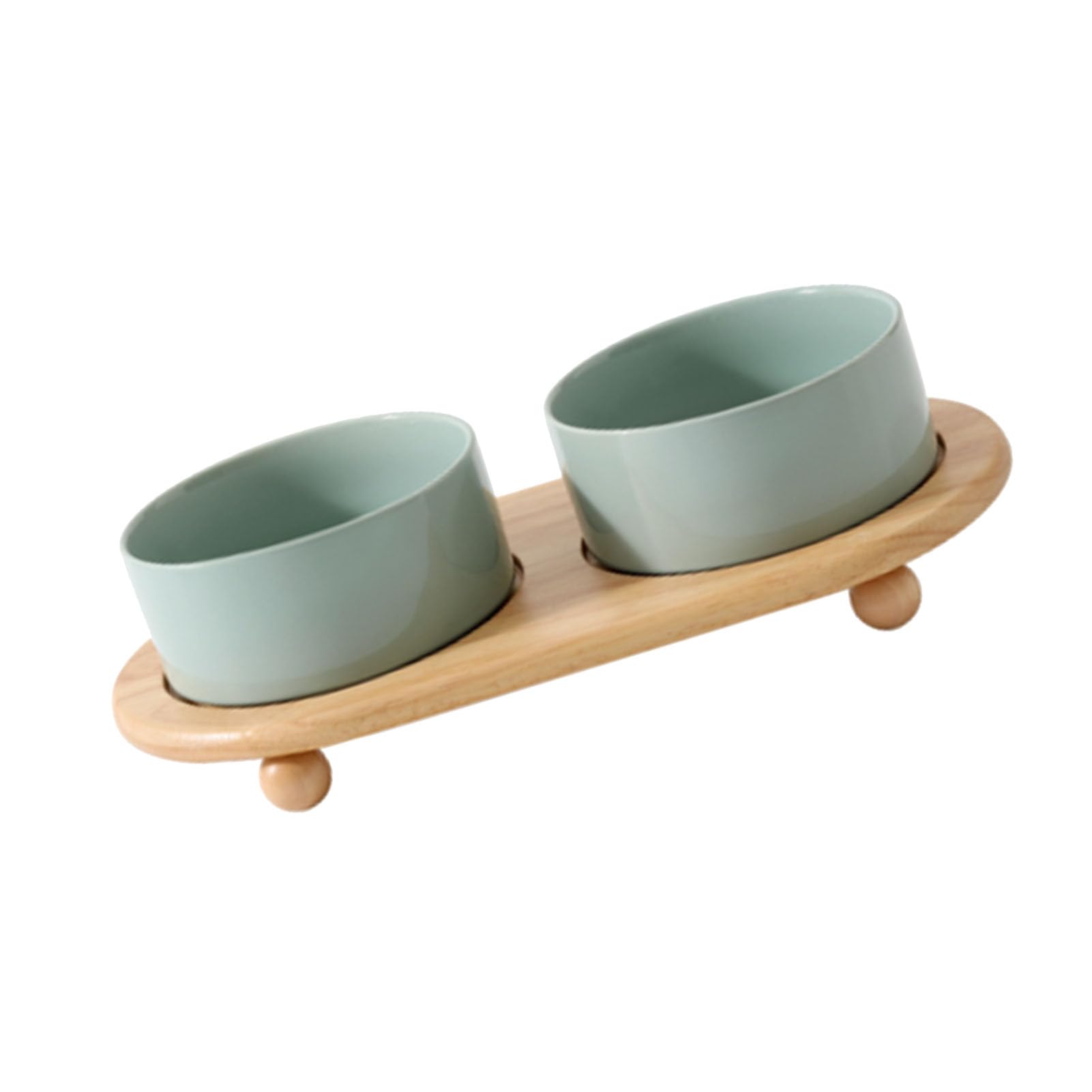 Generic Gamelles Surélevées en Céramique pour Chat, Conception Surélevée pour Un Bol de Nourriture surélevé pour Chat, Double Gamelle en Céramique avec Support en Bois pour Chats (Bol Double Vert