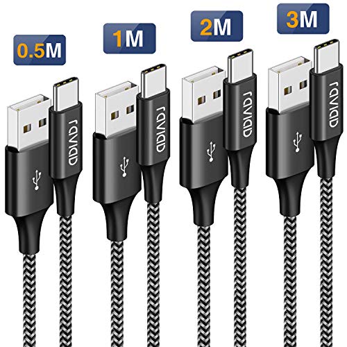 RAVIAD USB Typ C Kabel, [4Pack 0.5M 1M 2M 3M] Nylon Typ C Ladekabel und Datenkabel USB C Schnellladekabel für Samsung Galaxy S10/S9/S8+, Huawei P30/P20, Google Pixel, Sony Xperia XZ, OnePlus 6T