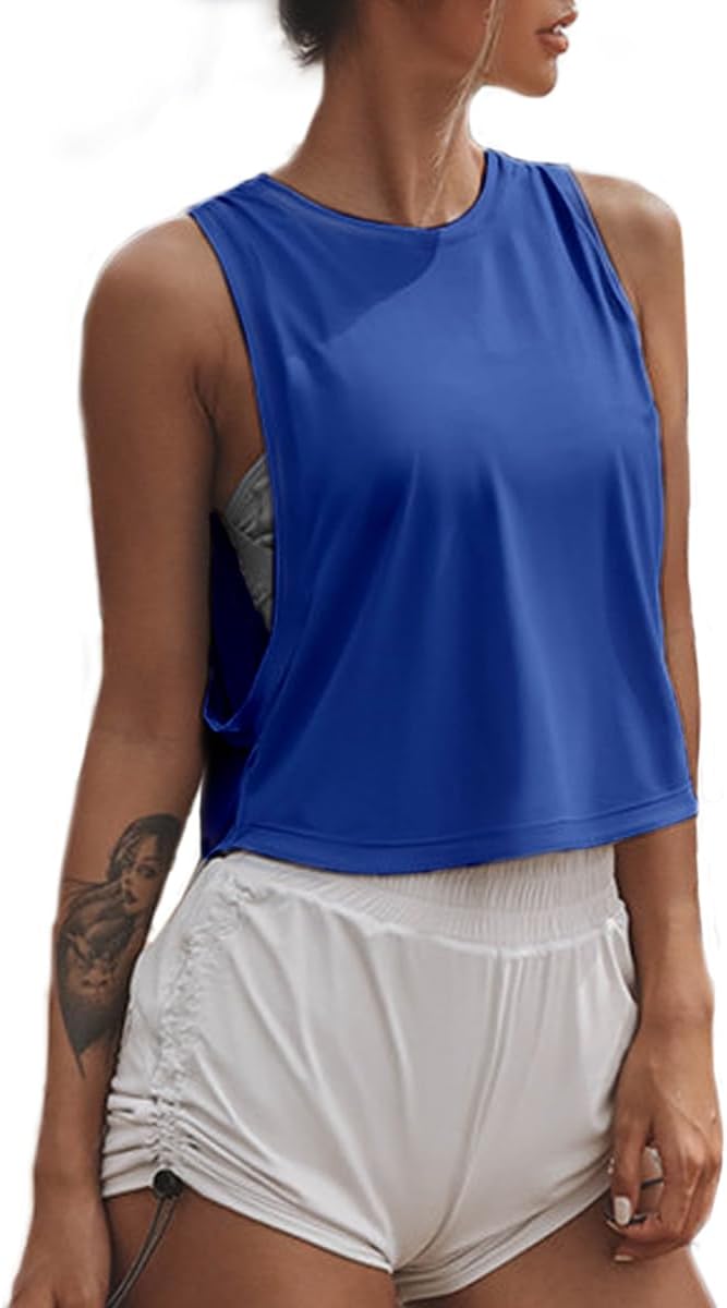 High Neck Athletic Tops Womens Workout Tank Tops Cropped Muscle Tank for Women