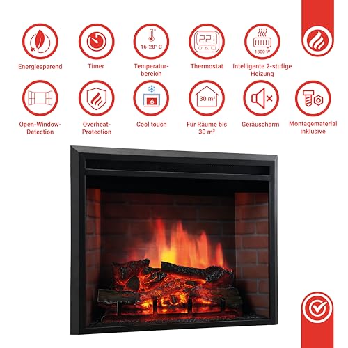 KAMINIO Elektrokamin Luca - Elektrischer Einbaukamin mit Heizung, 3D-Flammeneffekt, 12 Flammenfarben, Fernbedienung (23 Zoll) – Bild 6